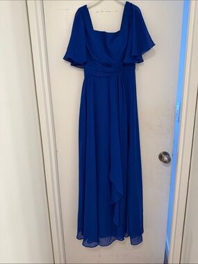 Cobalt Blue Flutter-Sleeve Maxi Dress